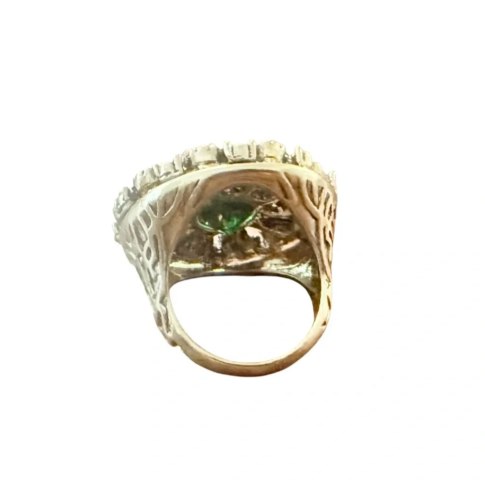 1990’s Vintage Silver Statement Ring w/ Ruby Red & Emerald Green Stones, ‎ 6.5